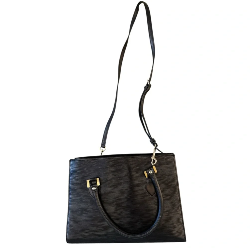Vintage Black Epi Leather Structured Top Handle Bag Made in Canada Minimalist - Picture 17 of 17